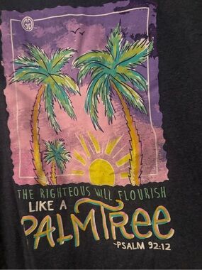 Girlie Girl Originals Palm Tree gray Tee with Psalm 92:12 large